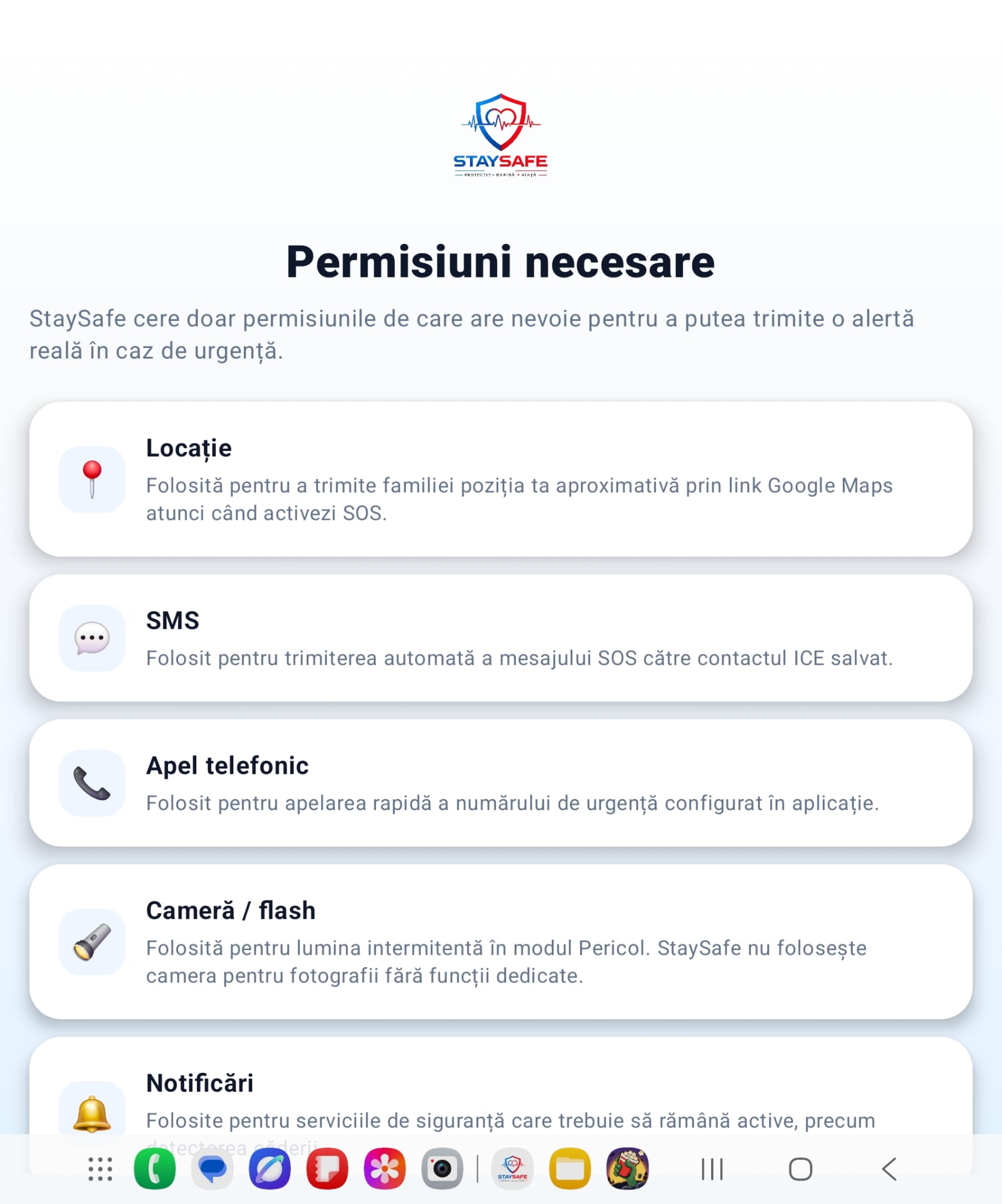 StaySafe - permisiuni necesare